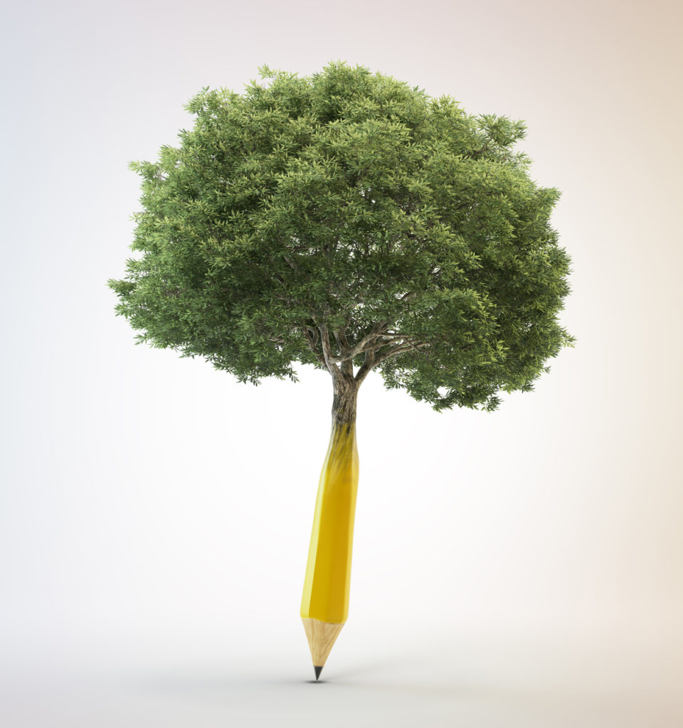 Pencil tree writing organically
