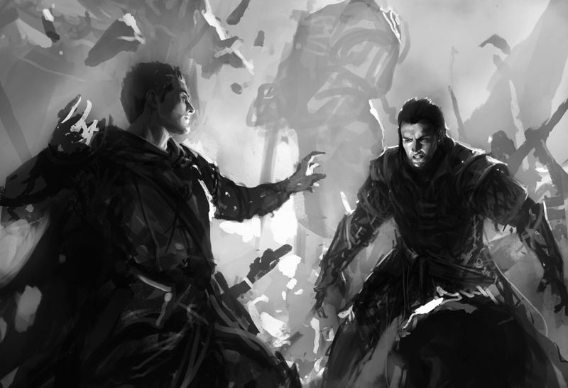 Concept art for an early cover of Cephrael's Hand. Artwork by Mike "Daarken" Lim (www.daarken.com) 